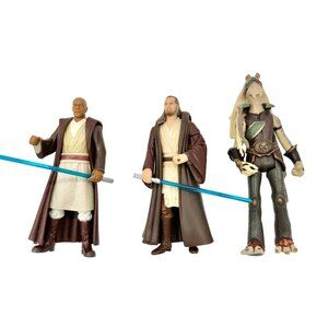 Star Wars Action Figure Trio Mace Windu Qui-Gon Jinn Jar Jar Binks Collectibles
